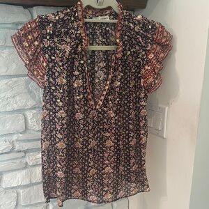 Ulla Johnson Black and Pink Floral Blouse